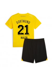 Borussia Dortmund Donyell Malen #21 Jalkapallovaatteet Lasten Kotipeliasu 2023-24 Lyhythihainen (+ Lyhyet housut)